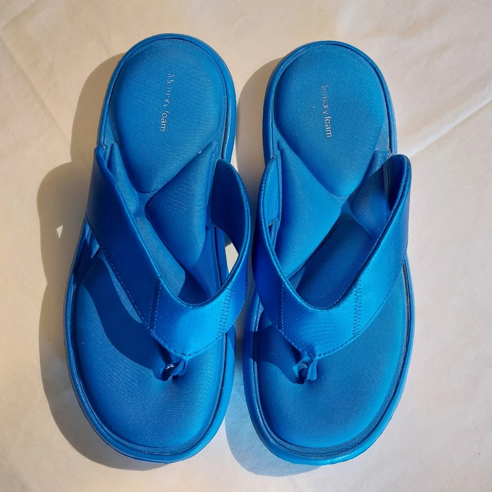 Bright Blue Flip Flops With Memory Foam Comfort Men's L Women's XL Unisex EUC